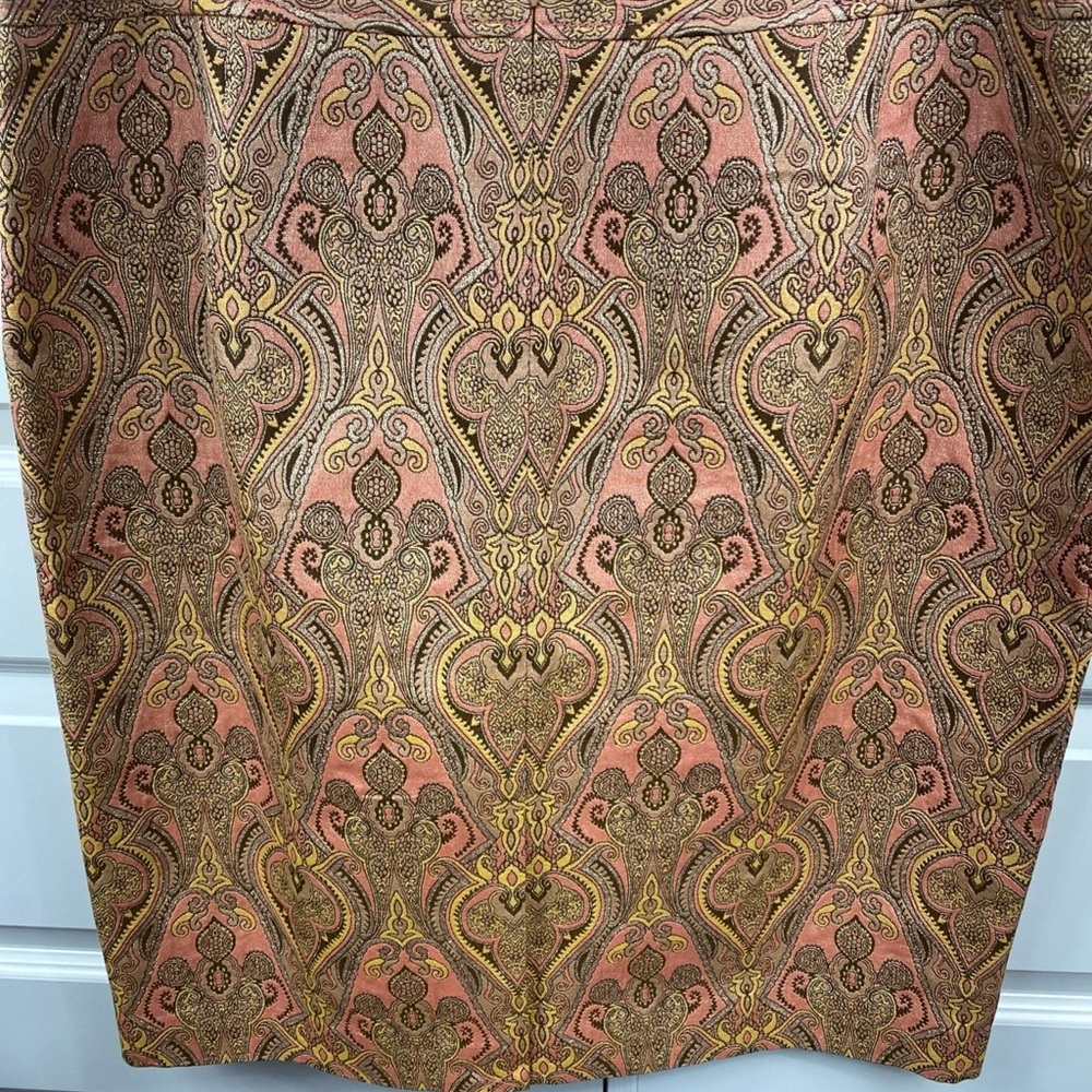 Romantic Retro Silk Blend Pencil Skirt Damask Paisley Workwear Classic 16 Peach - Picture 5 of 7